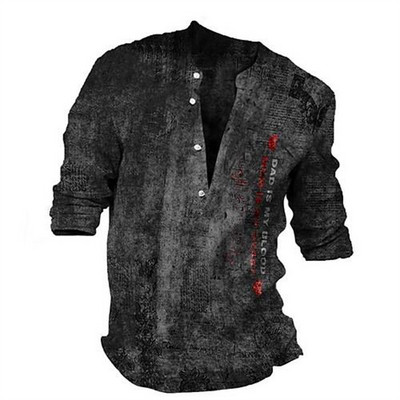 Meeste isikupära Hip Hop pikkade varrukatega V-kraega vintage T-särk, Meeste vabaaja 3D-digiprindiga T-särk.