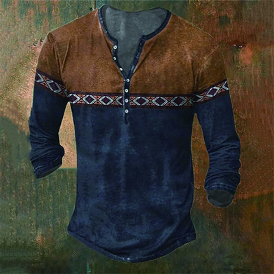 Meeste isikupära Hip Hop pikkade varrukatega V-kraega vintage T-särk, Meeste vabaaja 3D-digiprindiga T-särk.