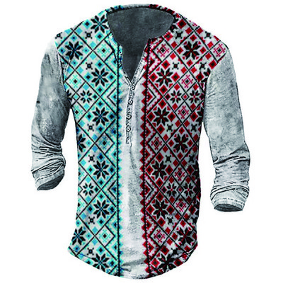 Meeste isikupära Hip Hop pikkade varrukatega V-kraega vintage T-särk, Meeste vabaaja 3D-digiprindiga T-särk.