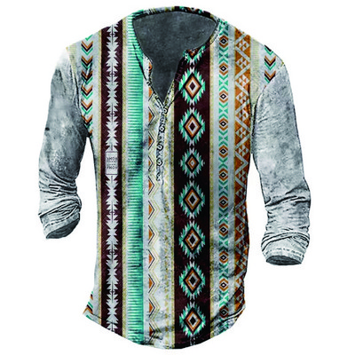 Meeste isikupära Hip Hop pikkade varrukatega V-kraega vintage T-särk, Meeste vabaaja 3D-digiprindiga T-särk.