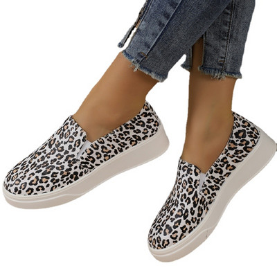 Naiste kingad 2023. aasta kevad- ja sügismood Naiste vulkaniseeritud kingad Leopardimustriga keskmise kontsaga ümmargune varvas Zapatillas De Mujer