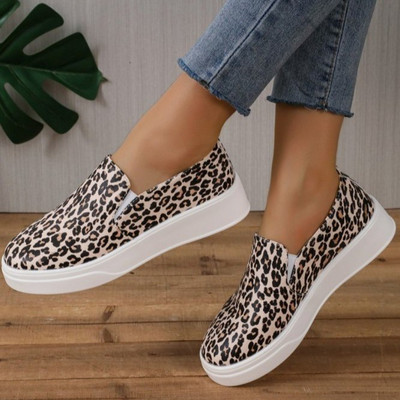 Naiste kingad 2023. aasta kevad- ja sügismood Naiste vulkaniseeritud kingad Leopardimustriga keskmise kontsaga ümmargune varvas Zapatillas De Mujer