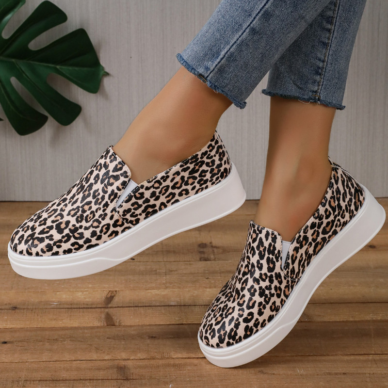 Naiste kingad 2023. aasta kevad- ja sügismood Naiste vulkaniseeritud kingad Leopardimustriga keskmise kontsaga ümmargune varvas Zapatillas De Mujer