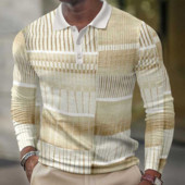 Pikkade varrukatega meeste värvi kontrastsus vabaaja trükitud polosärk, välitingimustes mugav ja värske Meeste lukuga kraega polosärk.