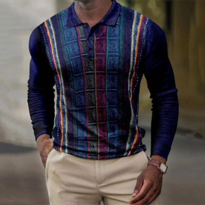 Pikkade varrukatega meeste värvi kontrastsus vabaaja trükitud polosärk, välitingimustes mugav ja värske Meeste lukuga kraega polosärk.