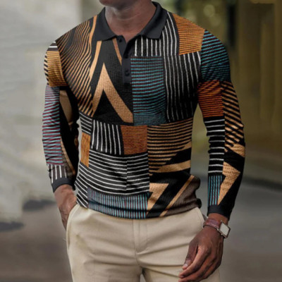 Pikkade varrukatega meeste värvi kontrastsus vabaaja trükitud polosärk, välitingimustes mugav ja värske Meeste lukuga kraega polosärk.