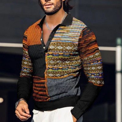 Pikkade varrukatega meeste värvi kontrastsus vabaaja trükitud polosärk, välitingimustes mugav ja värske Meeste lukuga kraega polosärk.