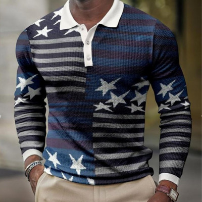 Pikkade varrukatega meeste värvi kontrastsus vabaaja trükitud polosärk, välitingimustes mugav ja värske Meeste lukuga kraega polosärk.