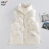 Χειμερινό αμάνικο γυαλιστερό πουπουλένιο βαμβακερό γιλέκο Κορεατικής μόδας Ζεστό αντιανεμικό πανωφόρι 2023 Γυναικεία παλτό με γιακά