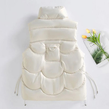 Χειμερινό αμάνικο γυαλιστερό πουπουλένιο βαμβακερό γιλέκο Κορεατικής μόδας Ζεστό αντιανεμικό πανωφόρι 2023 Γυναικεία παλτό με γιακά