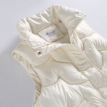 Χειμερινό αμάνικο γυαλιστερό πουπουλένιο βαμβακερό γιλέκο Κορεατικής μόδας Ζεστό αντιανεμικό πανωφόρι 2023 Γυναικεία παλτό με γιακά