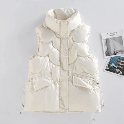 Χειμερινό αμάνικο γυαλιστερό πουπουλένιο βαμβακερό γιλέκο Κορεατικής μόδας Ζεστό αντιανεμικό πανωφόρι 2023 Γυναικεία παλτό με γιακά