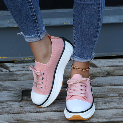 Ευρώπη 2022 Νέα Flats Πλατφόρμα Παπούτσια για Γυναικεία Μόδα Αθλητικά Παπούτσια Γυναικεία Παπούτσια Stretch ύφασμα αναπνεύσιμα παπούτσια με πλατφόρμα