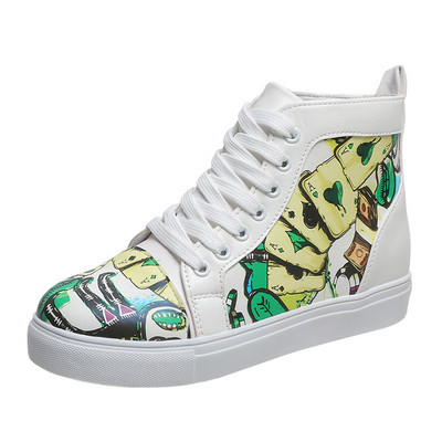 Ženske tenisice s grafitima Jesen 2022. Nove visoke ženske cipele na vezanje Ležerne vulkanizirane cipele 35-43 Ženske ravne cipele velike veličine