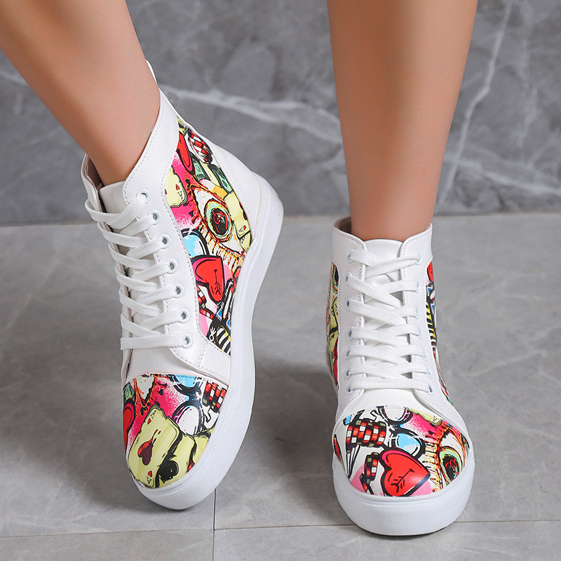 Ženske tenisice s grafitima Jesen 2022. Nove visoke ženske cipele na vezanje Ležerne vulkanizirane cipele 35-43 Ženske ravne cipele velike veličine