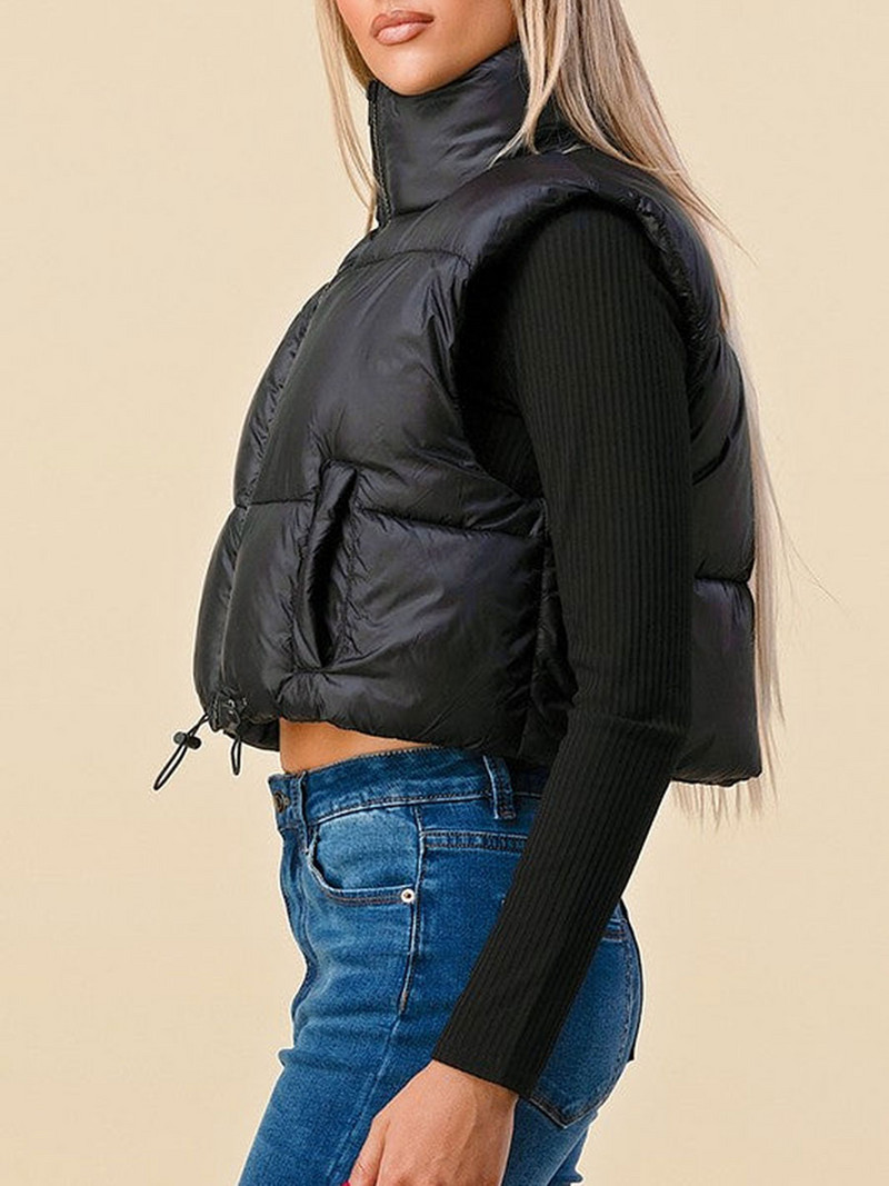 Naiste polsterdatud vest, varrukateta ühevärviline tõmblukk üles tõstetud puffer Gilet talvine soe tepitud mantel