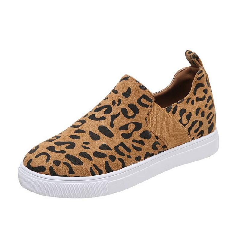 Leopard tossud Naiste nahast vulkaniseeritud jalatsid Slip on tossud Mugavad välisspordijalatsid Lamedad tossud Zapatillas Mujer