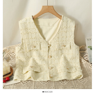 Gaganight Women Celebrity Temperament V λαιμόκοψη Χοντρό τουίντ γιλέκο Ζακέτα 2023 Καλοκαίρι Νέο υψηλού επιπέδου γαλλικό κοντό γιλέκο