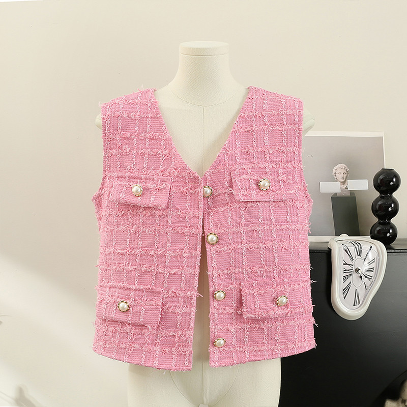 Gaganight Women Celebrity Temperament V λαιμόκοψη Χοντρό τουίντ γιλέκο Ζακέτα 2023 Καλοκαίρι Νέο υψηλού επιπέδου γαλλικό κοντό γιλέκο