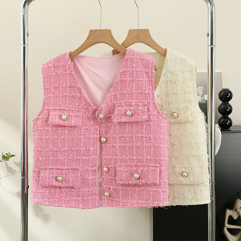 Gaganight Women Celebrity Temperament V λαιμόκοψη Χοντρό τουίντ γιλέκο Ζακέτα 2023 Καλοκαίρι Νέο υψηλού επιπέδου γαλλικό κοντό γιλέκο