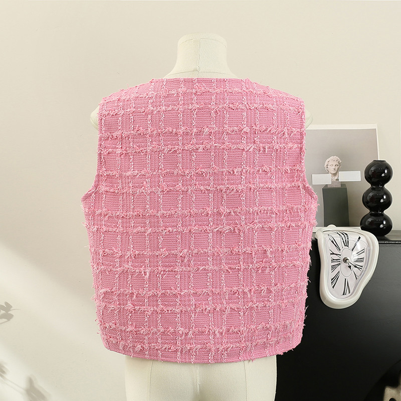 Gaganight Women Celebrity Temperament V λαιμόκοψη Χοντρό τουίντ γιλέκο Ζακέτα 2023 Καλοκαίρι Νέο υψηλού επιπέδου γαλλικό κοντό γιλέκο