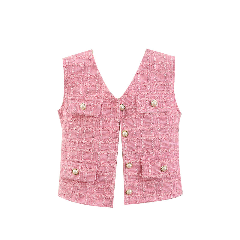 Gaganight Women Celebrity Temperament V λαιμόκοψη Χοντρό τουίντ γιλέκο Ζακέτα 2023 Καλοκαίρι Νέο υψηλού επιπέδου γαλλικό κοντό γιλέκο