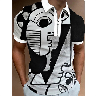 Suvised meeste riided polosärgid Tänava naiste näoprindiga vabaaja lühikeste varrukatega triiksärk Meeste tõmblukuga polotopid