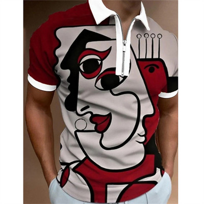 Suvised meeste riided polosärgid Tänava naiste näoprindiga vabaaja lühikeste varrukatega triiksärk Meeste tõmblukuga polotopid