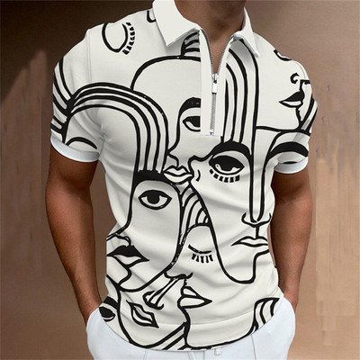 Suvised meeste riided polosärgid Tänava naiste näoprindiga vabaaja lühikeste varrukatega triiksärk Meeste tõmblukuga polotopid