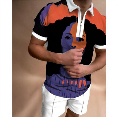 Suvised meeste riided polosärgid Tänava naiste näoprindiga vabaaja lühikeste varrukatega triiksärk Meeste tõmblukuga polotopid