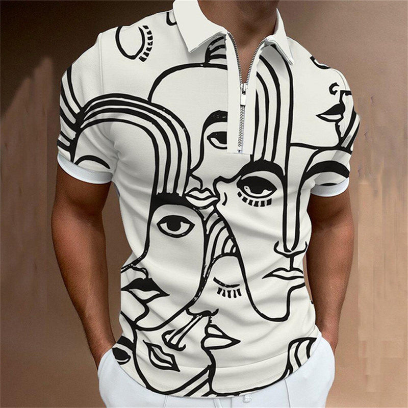 Suvised meeste riided polosärgid Tänava naiste näoprindiga vabaaja lühikeste varrukatega triiksärk Meeste tõmblukuga polotopid