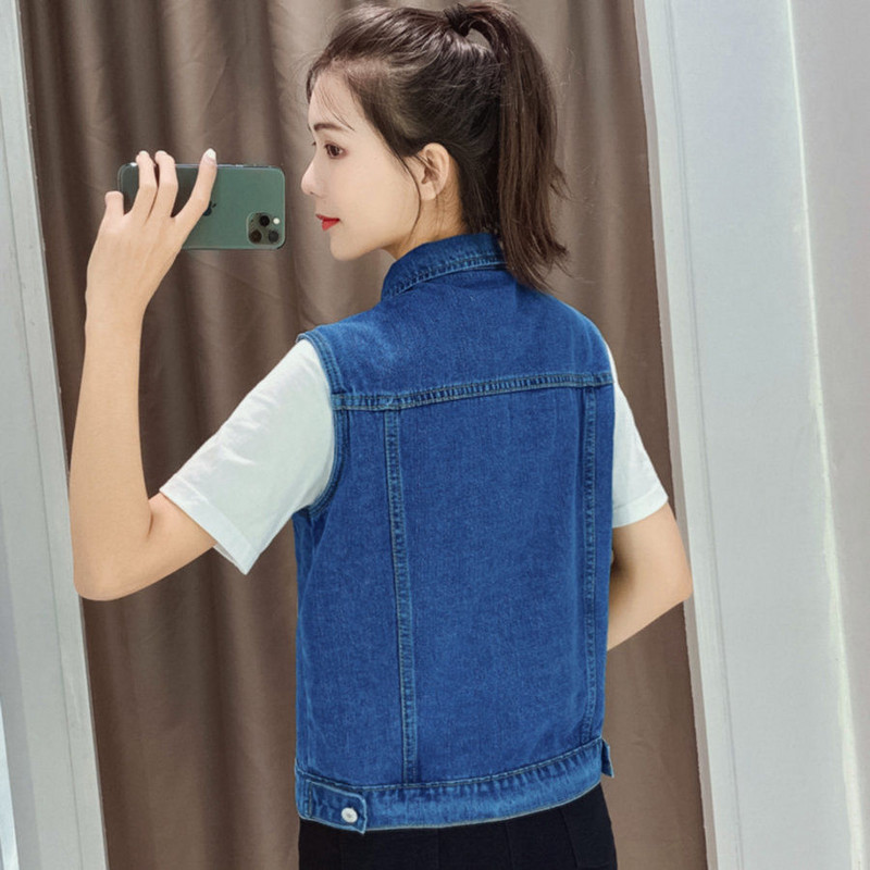 Κόκκινο τζιν γιλέκο Γυναικεία casual κοντά σακάκια χωρίς λεβέ άνοιξη καλοκαιρινό γιλέκο Κορεατικής μόδας Cowboy Chalecos Τζιν γιλέκο