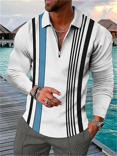 Νέο ανδρικό κλασικό ριγέ μπλουζάκι πόλο μακρυμάνικο 2023 Άνοιξη και Φθινόπωρο Casual Work Top Plus Oversize S-XXXL