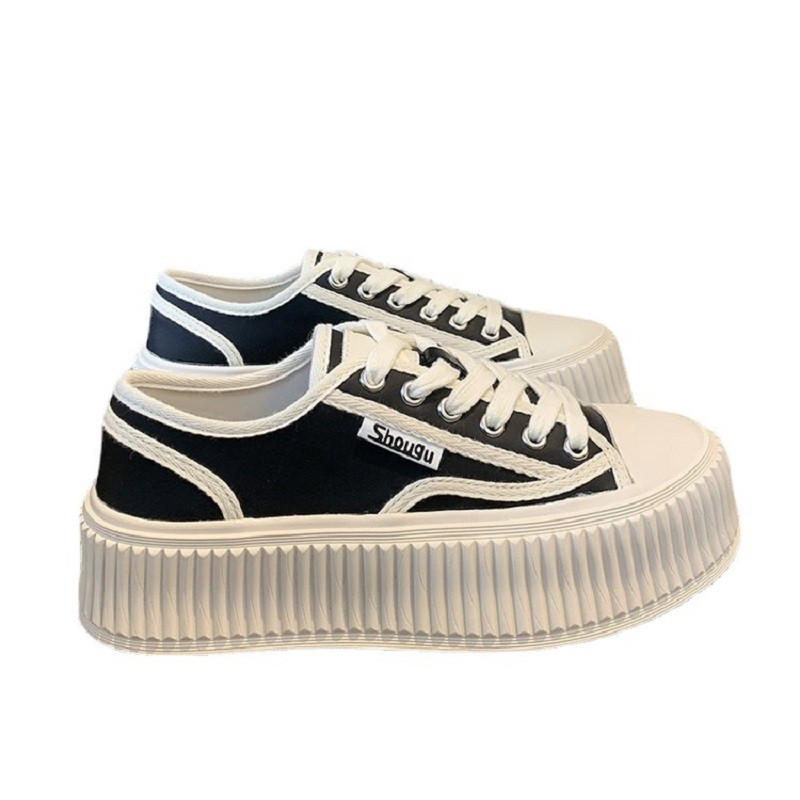 Visoke platnene cipele velike veličine, ženske vulkanizirane cipele, cipele za slobodno vrijeme s debelim đonom, korejska verzija 2022., prozračne tenisice na vezice