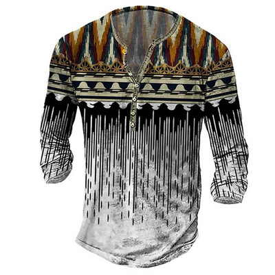 Meeste pikkade varrukatega särk retro T-särk etniline graafiline tipprõivad sügis V-kaelus 2022 vabaajarõivad