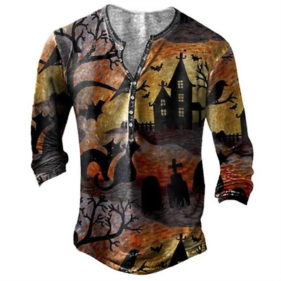 Meeste pikkade varrukatega särk retro T-särk etniline graafiline tipprõivad sügis V-kaelus 2022 vabaajarõivad