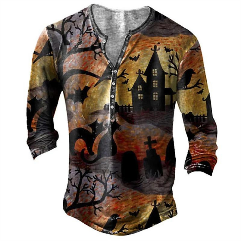 Meeste pikkade varrukatega särk retro T-särk etniline graafiline tipprõivad sügis V-kaelus 2022 vabaajarõivad