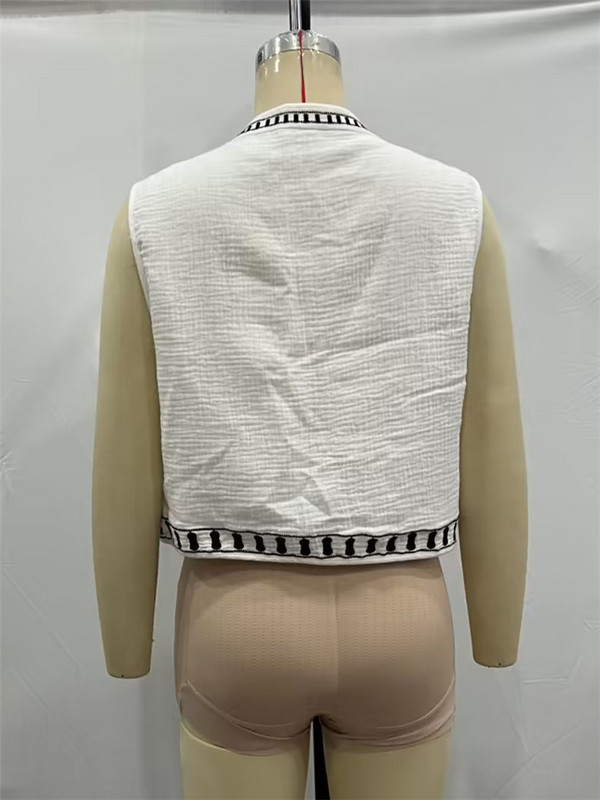 KEYANKETIAN boemski ženski prsluk s cvjetnim vezom Blusas jesenski novi crno-bijeli tanki prsluk kratke gornje odjeće retro