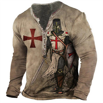 Ανδρικό μπλουζάκι παλιού στυλ Knights Templar Print 3D T-shirt 3D T-shirts Summer Super Ding Ministry Sleeve T-shirt Casual Show