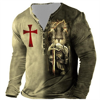 Ανδρικό μπλουζάκι παλιού στυλ Knights Templar Print 3D T-shirt 3D T-shirts Summer Super Ding Ministry Sleeve T-shirt Casual Show