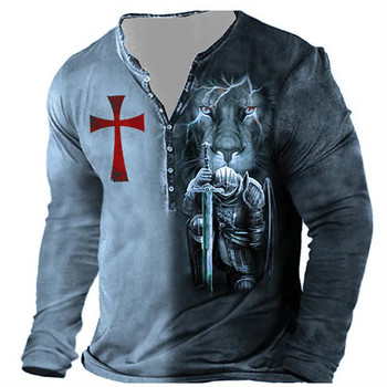 Ανδρικό μπλουζάκι παλιού στυλ Knights Templar Print 3D T-shirt 3D T-shirts Summer Super Ding Ministry Sleeve T-shirt Casual Show