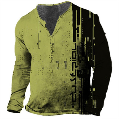 2022 Μπλουζάκι παλιού στυλ Ανδρικό πουκάμισο με γραφικά κιθάρας εμπριμέ μακρυμάνικο μπλουζάκι 5xl με κουμπί V λαιμόκοψη Μπλουζάκι μεγάλου μεγέθους