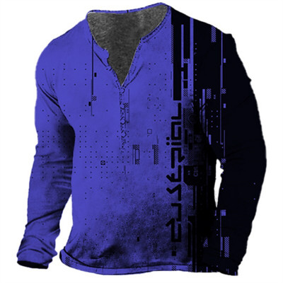 2022 Μπλουζάκι παλιού στυλ Ανδρικό πουκάμισο με γραφικά κιθάρας εμπριμέ μακρυμάνικο μπλουζάκι 5xl με κουμπί V λαιμόκοψη Μπλουζάκι μεγάλου μεγέθους