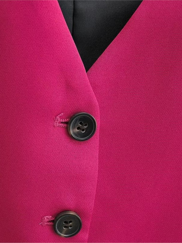 V-λαιμόκοψη μονό στήθος ροζ κόκκινο κοστούμι Γυναικείο γιλέκο Λεπτό κοντό αμάνικο παλτό 2023 New Fashion Chic γιλέκο τσέπης
