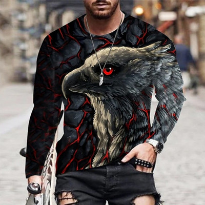 Eagle mintával nyomtatott Cool férfi póló, S-6xl Oversized Férfi könnyű, vékony testhezálló hosszú ujjú póló.