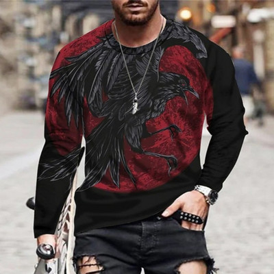 Cool muška majica s uzorkom orla, S-6xl Prevelika muška lagana uska majica dugih rukava.