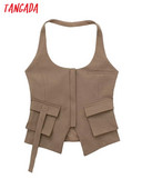Γυναικείο γιλέκο με φερμουάρ Tangada 2023 Αμάνικο Γυναικείο Crop Outerwear 3H546