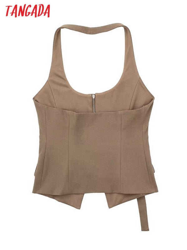 Γυναικείο γιλέκο με φερμουάρ Tangada 2023 Αμάνικο Γυναικείο Crop Outerwear 3H546