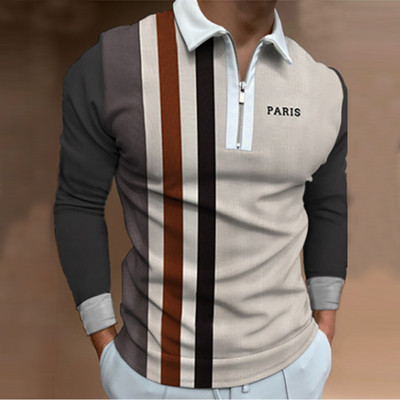 Meeste vabaaja pikkade varrukatega moodne lukuga polosärk, meeste riided Sport Sping Auutmn golfipolosärk.