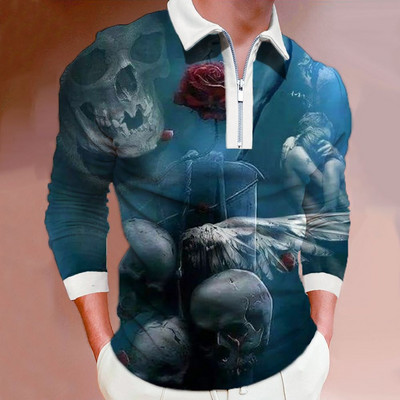 Meeste vabaaja pikkade varrukatega moodne lukuga polosärk, meeste riided Sport Sping Auutmn golfipolosärk.